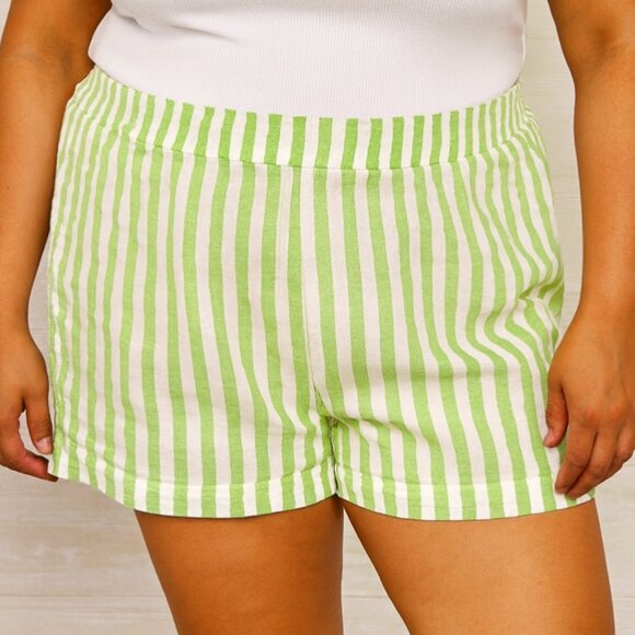 Old Navy Women's Plus Size 22 Green White Stripe Comfort Waistband Linen Shorts - Picture 1 of 6